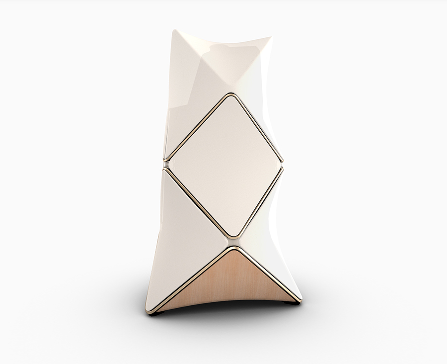 Beolab 90 - Gold Tone aluminium med light oak træpanel og sand frontstof - Produktbillede