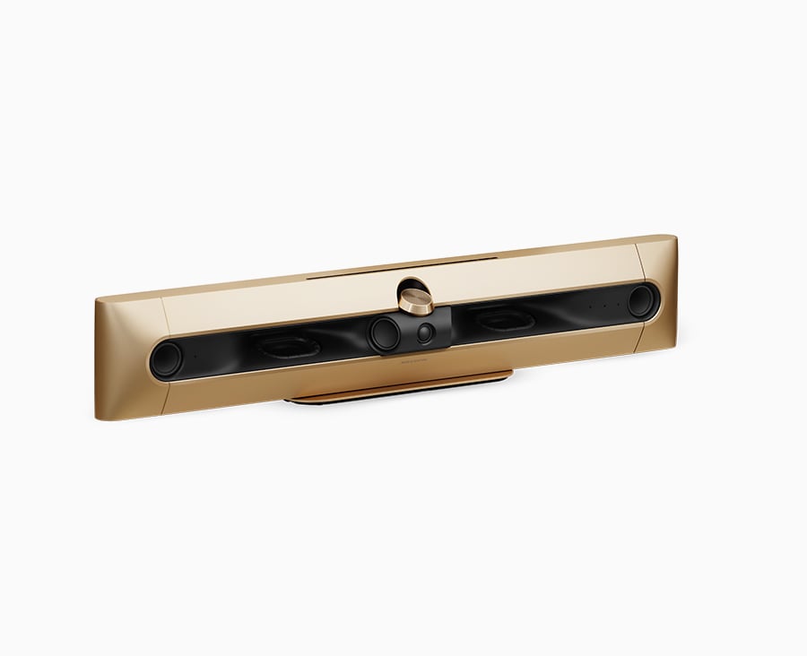 Beosound Premiere - Gold tone aluminium uden højttalerfront på bordstand